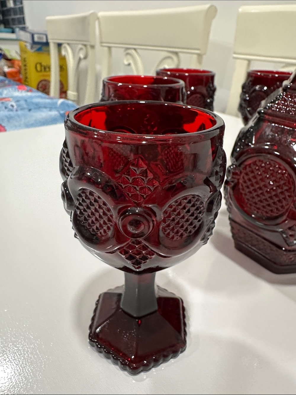 Avon Ruby Red Pressed Glass Decanter and Goblet Set - Picture 12 of 16